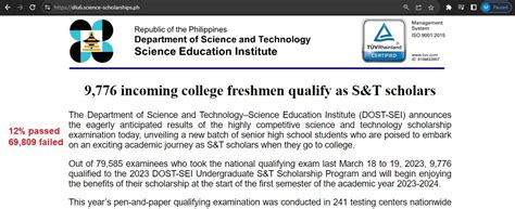 www.dost sei.gov.ph|9,776 incoming college freshmen qualify as S&T scholars.